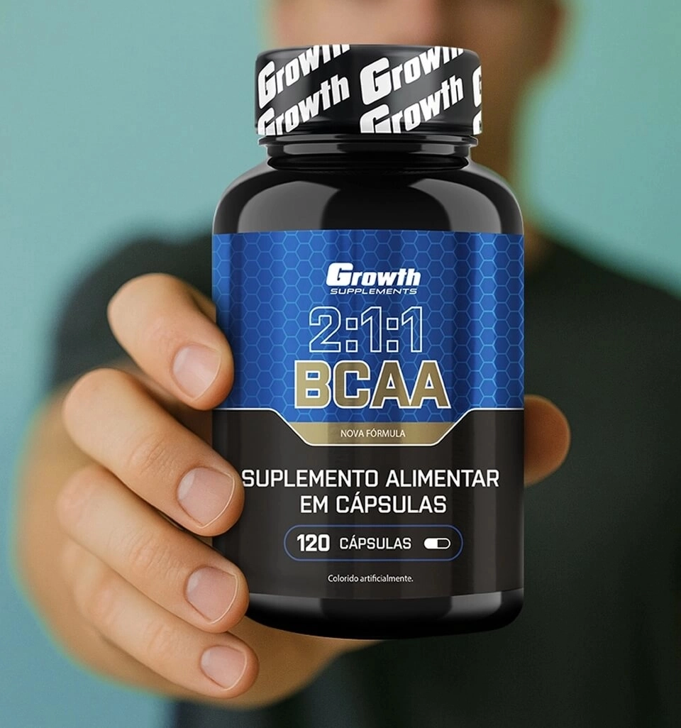GROWTH SUPPLEMENTS - Imagem ilustrativa embalagem de BCAA 2:1:1 em comprimidos