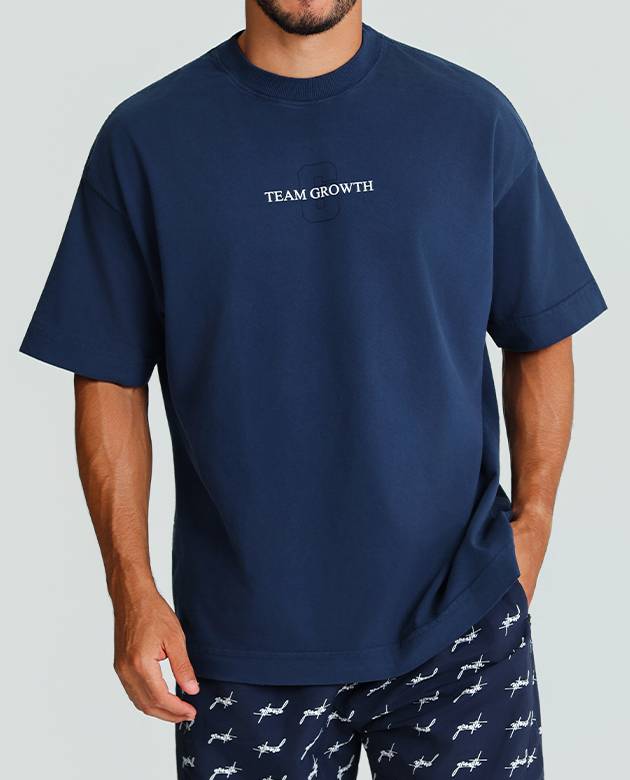 Camiseta Growth Oversized Always Earned azul marinho