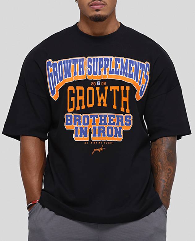 Camiseta Oversized Growth College Preta/Laranja