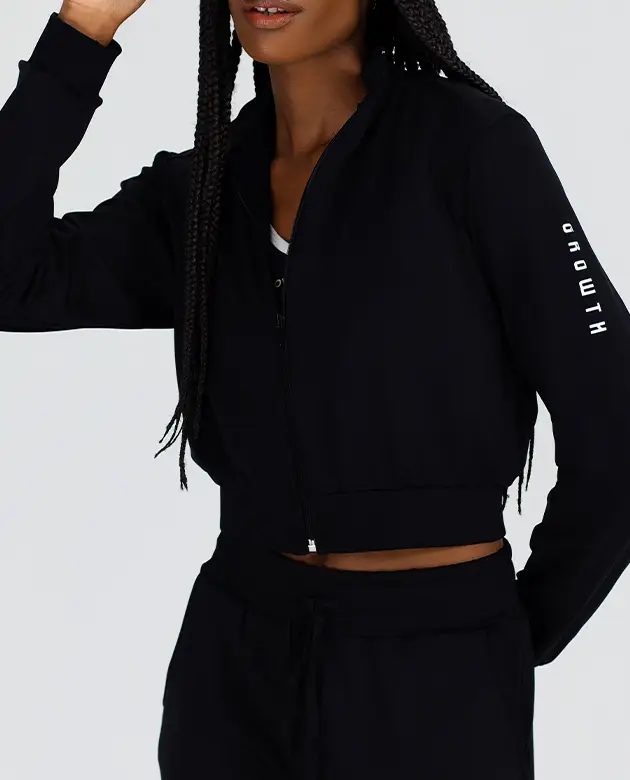 Jaqueta Growth Cropped Ziper E Punhos Preto