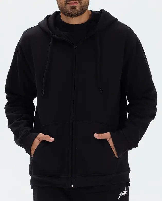 Jaqueta Moletom Growth Zíper Frontal E Capuz Preto