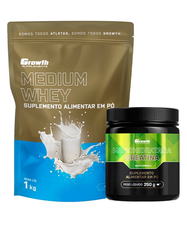 Kit Whey Protein Medium 1kg e Creatina Monohidratada 250g