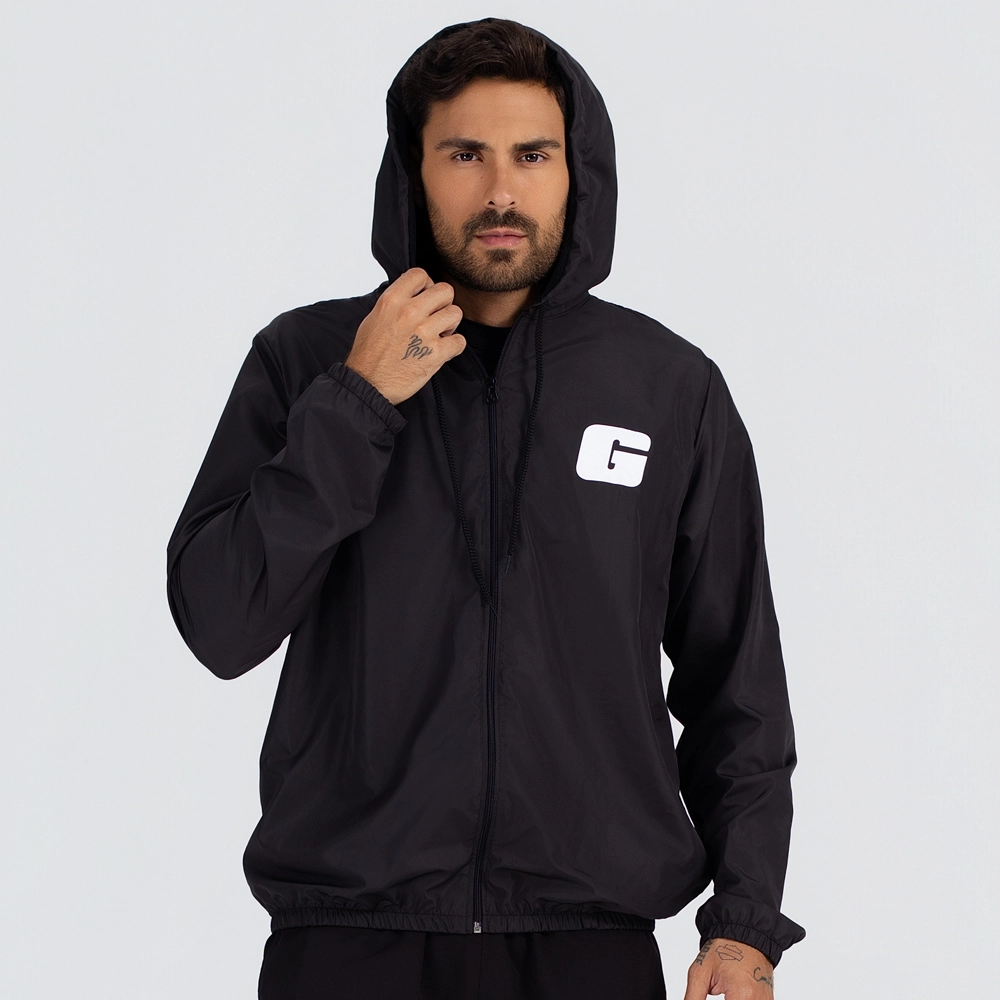 Jaqueta Preta Corta Vento G Branco