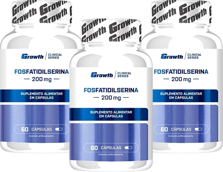 Três embalagens do suplemento de fosfatidilserina da Growth Supplements