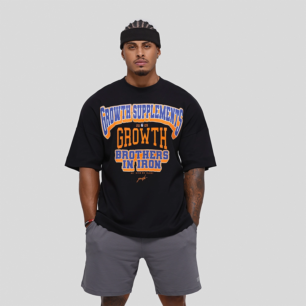 Camiseta Oversized Growth College Preta/Laranja