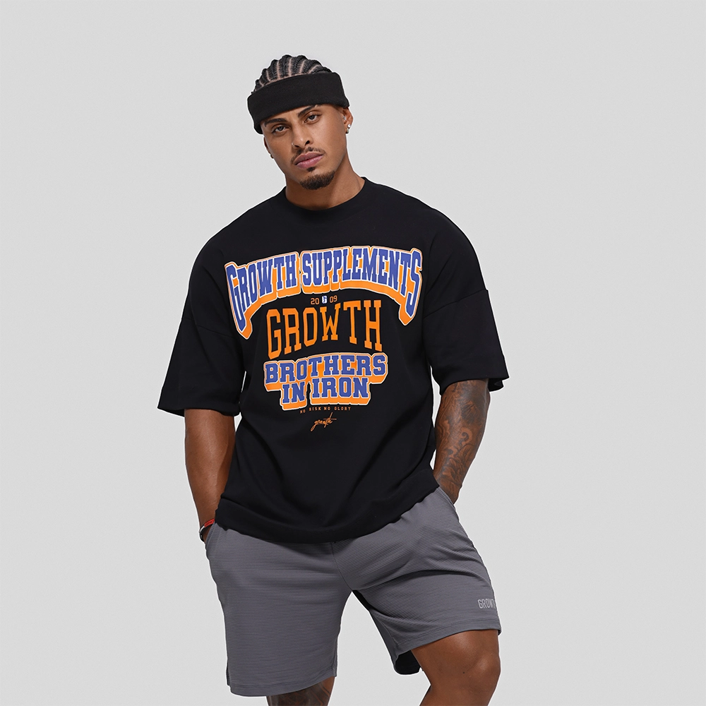 Camiseta Oversized Growth College Preta/Laranja