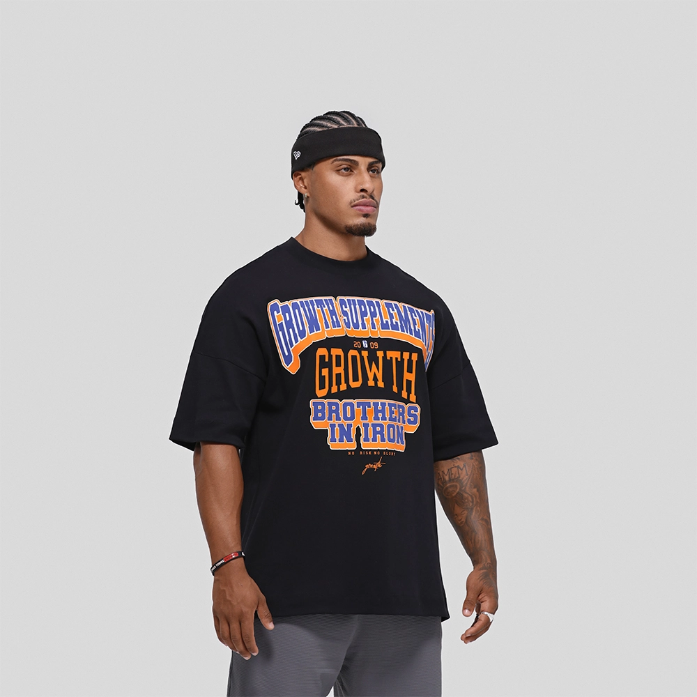 Camiseta Oversized Growth College Preta/Laranja