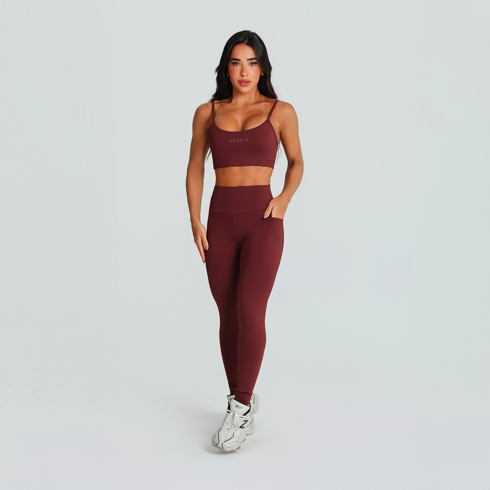 Legging Growth Bolsos Marrom Couro