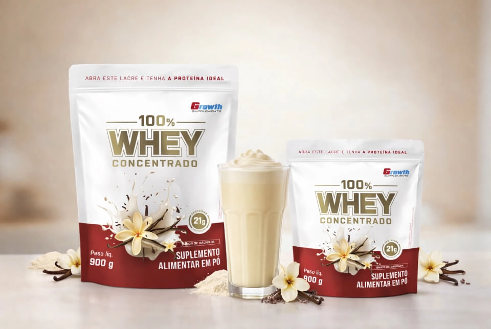 GROWTH SUPPLEMENTS - Imagem ilustrativa 100% Whey baunilha dois tamanhos