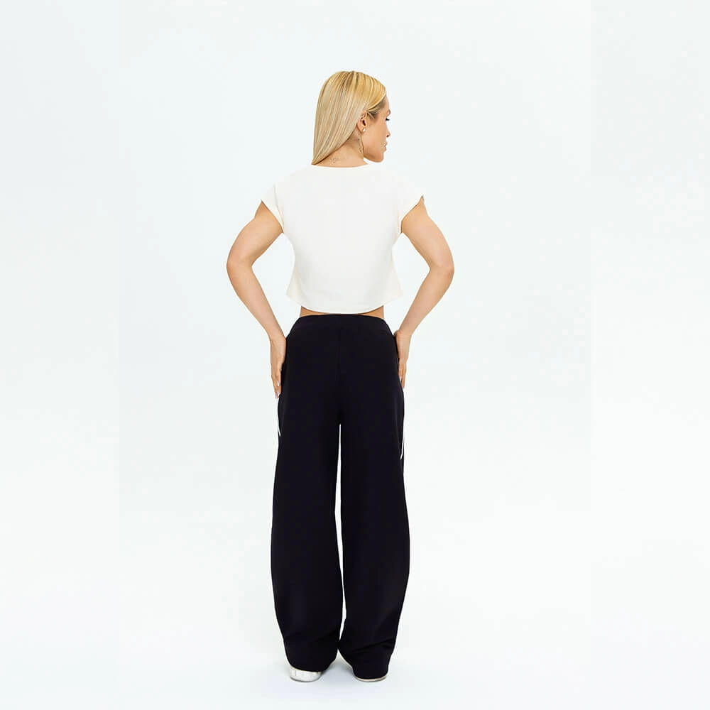 Calça Moletom Flare Vivo Lateral Preto Com Off White